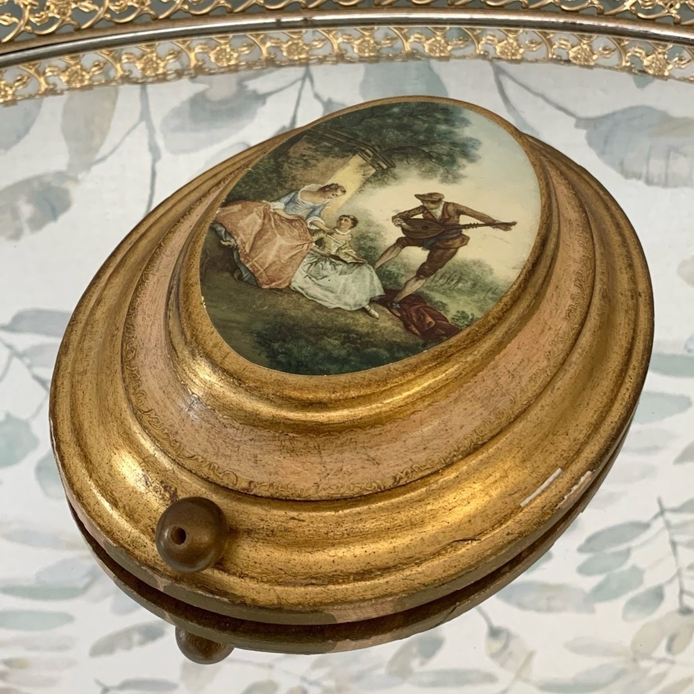 #01 Rare Vintage Italian Florentine Edelweiss Swiss Reuge Music Box Gilt Wood - Picture 9 of 10